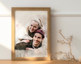 Personalized portrait  painting from photo Print Watercolor portrait Art Gift from husband wife,First valentines Day Gift,1 year anniversary