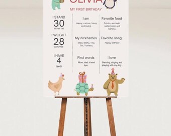 Party Animal Milestone Poster, First Birthday, One Year Accomplishments (Digital Download)