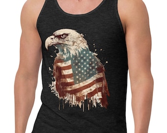 アメリカ国旗イーグルタンクトップ：ユニセックスレーサーバック、独立