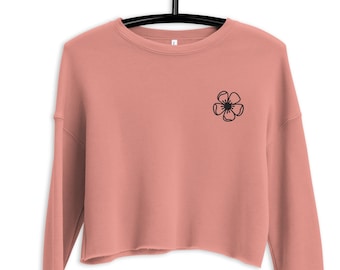 Linke Brust besticktes Blumen Crop Sweatshirt
