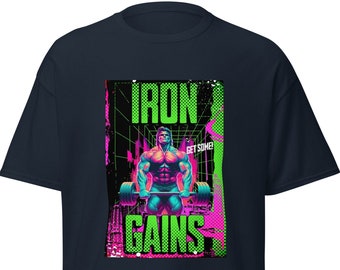 Weightlifting shirt Iron Gains shirt 90s t-shirt Cyber punk gym shirt lifting t-shirt gift for dad shirt bodybuilder shirt y2k style shirt