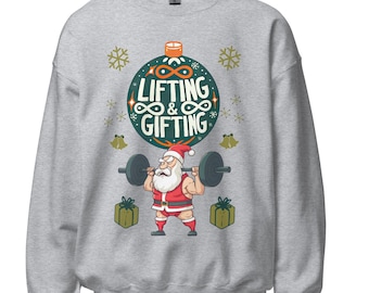 Weightlifting Santa Christmas Sweatshirt, Funny Gym Top