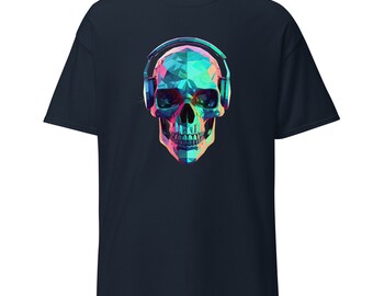 Headphones Skull T-Shirt, Geometric Cyberpunk Style