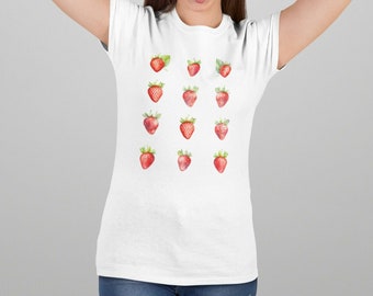 Strawberry watercolor Strawberry Garden Shirt for lovers of Strawberries T-Shirt of Cottagecore fruits Top with Berries Aesthetic chic shirt