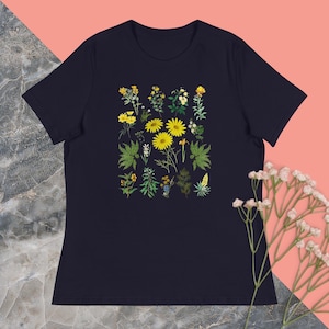 Yellow Floral T-Shirt with Wildflowers shirt with Floral Nature Shirt cute Boho Shirt with wildflowers Shirt for summertime shirt for beach