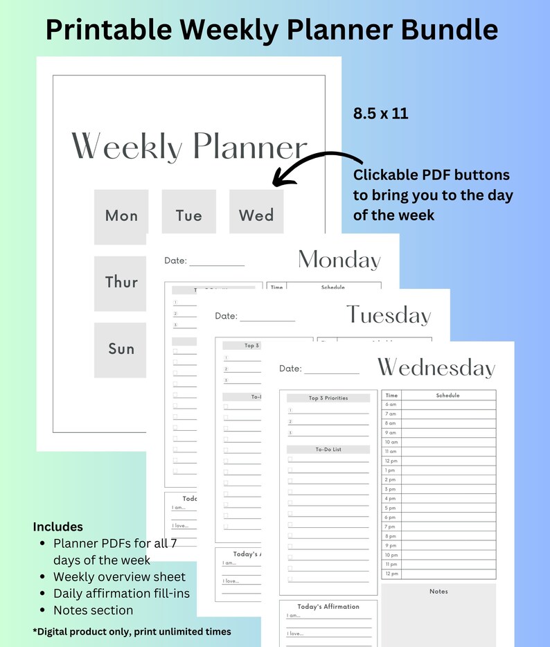 Digital Planner | Printable Planner Bundle | Weekly Planner | Daily ...