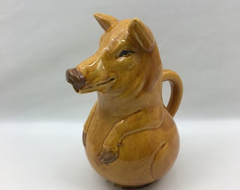 Antiker Keramik-Wildschwein-Glaskrug, Majolika-Weinkrug, portugiesisch