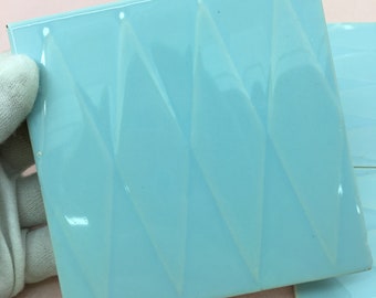 Vintage Portuguese Geometric Relief Tiles Blue, Original from an old kitchen house, Salvage tile