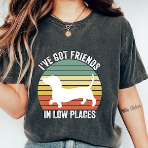 Dachshund Shirt, Funny Gift for Dachshund Lover, Retro Vintage Dachshund, Dachshund Mom, Wiener Dog Shirt, I&#39;ve Got Friends In Low Places