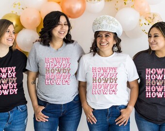 Camiseta Howdy, camisa Yeehaw, camisa Howdy, camiseta Cowgirl Bachelorette Howdy, viagem para meninas em Nashville, camisa com botas de cowgirl, camisa Boho, camisa Country Girl