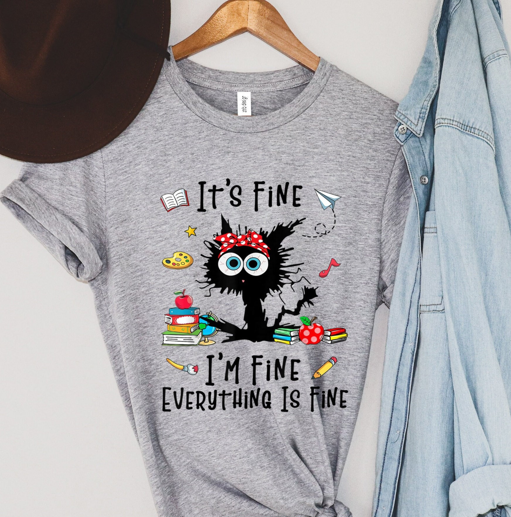 It&#39;s Fine I&#39;m Fine Everything Is Fine Shirt, I&#39;m Fine Shirt, Cat Shirt, Motivational Shirt, Positivity Shirt, Teacher Shirts ,Mental Shirt