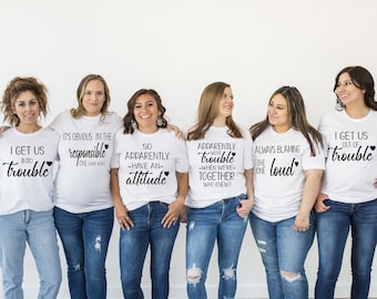 Shirt I Get Us Into Trouble, shirt I Get Us Out of Trouble, shirts voor beste vriend, shirts voor besties, grappige bijpassende shirts, shirts voor stellen, T-shirt voor stellen