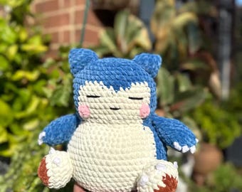Giant Sleepy Plush: Handmade Crochet Velvet Blue Monster Toy