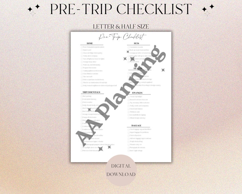 Pre-trip Checklist Printable Pre-trip Checklist Travel - Etsy