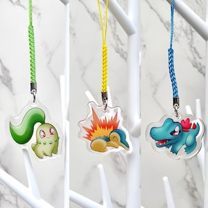 Gen Two Friend-Shaped Pocket Monster Starters [Acrylic Epoxy Phone Charms] Johto Set!