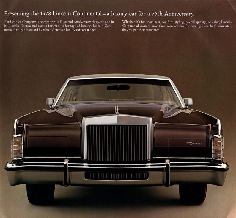 1978 Lincoln Continental Catalog. Original, Complete. Pdf File 17 Pages