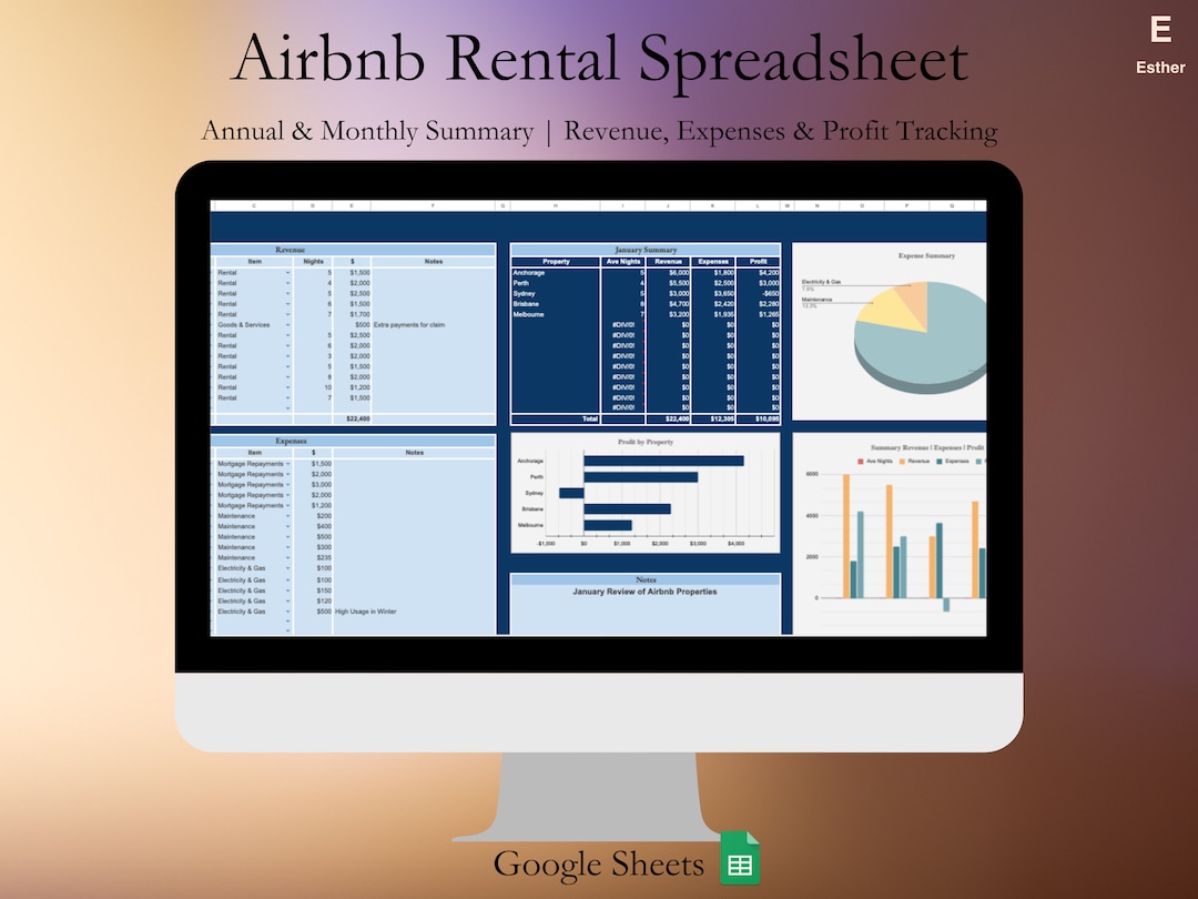 Airbnb Rental Tracker | Google Sheets | Track Revenue, Expenses ...