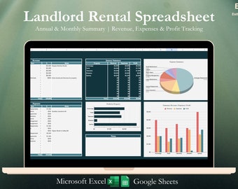 Kalkylblad för uthyrning av fastigheter för hyresvärdar | Excel och Google Sheets | Spåra inkomster, utgifter och kassaflöde | Spårning av flera fastigheter