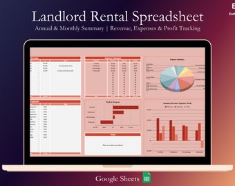 Landlord Property Rental Spreadsheet Template for Google Sheets Landlord Rental Tracker Landlord Income and Expenses Spreadsheet Real Estate