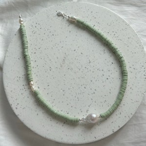 Tear drop baroque pearl and polymer clay beaded necklace image 2