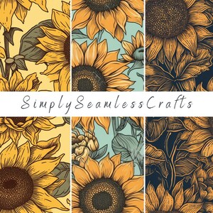 Puede incluir: Un patrón sin costuras con un diseño repetitivo de girasoles amarillos con centros negros. El fondo es de color amarillo claro.