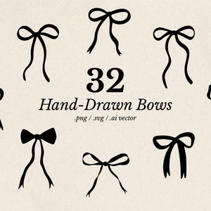 Hand Drawn Bow Illustrations SVG PNG, Bow clipart, Bow SVG, Bow Drawings, Bow invitations, Bow png, Simple Bow drawings, Commercial Use