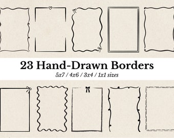 Imágenes prediseñadas de bordes para invitaciones estilo dibujo a mano, borde SVG, borde PNG, borde ondulado PNG, invitación de boda, invitación de cumpleaños, uso comercial.