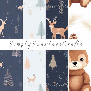 Patrón sin costuras de renos, árboles de Navidad, papel para álbumes de recortes navideños (digital)