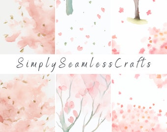 Watercolor Cherry Blossom Seamless Pattern, Spring Scrapbook Paper (Digital Download)