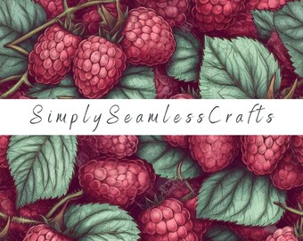 Wild Raspberry Seamless Pattern, Commercial Use (Digital)