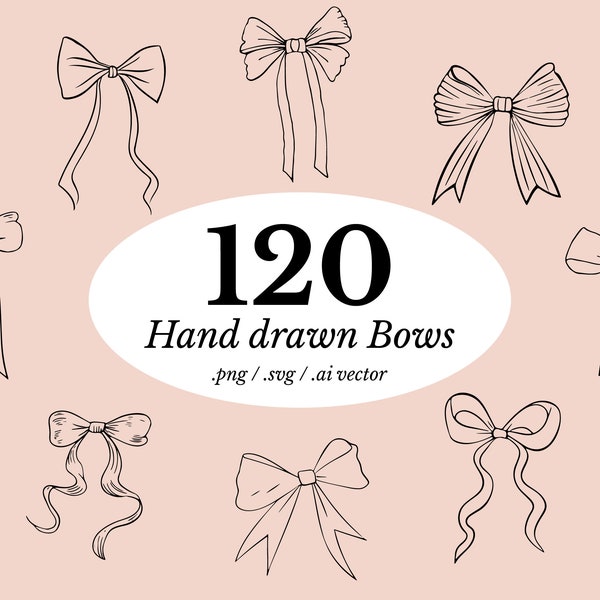 Hand Drawn Bows, Bow Illustrations, Bow clipart, Bow SVG, Bow Drawings, Vintage bows, Bow png, Simple Bow drawings, Commercial Use