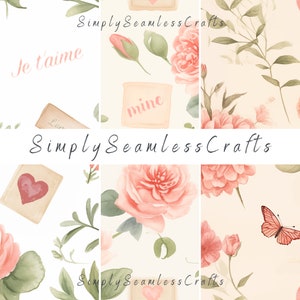 Sellos de amor en acuarela Patrones sin costuras, Lindos patrones de sellos vintage, Cartas de San Valentín, Imágenes prediseñadas de amor, Papel digital, Impresión bajo demanda
