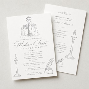 Imágenes prediseñadas medievales estilo dibujo a mano en formato SVG y PNG, arte lineal vintage, invitación de boda, despedida de soltera, dragón de corona de castillo, uso comercial. imagen 4