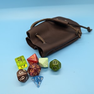 Leather Pouch, Dice Bag, Cosplay, Drawstring, Handmade, Dice Set Included