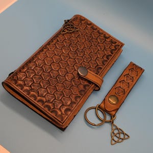 Celtic Leather Journal and Keychain Set, Handmade