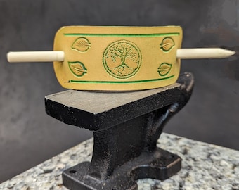 Leather Tree of Life Stick Barrette, Celtic