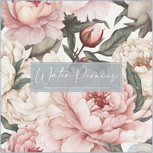 Water Peonies | Seamless Digital Pattern | Personal & Commercial Use | Floral