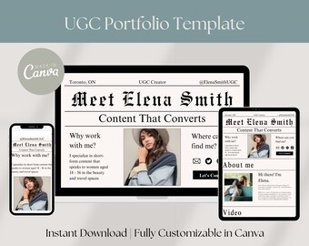 UGC Portfolio Template, UGC Website Template, Influencer Media Kit, UGC Creator Template, Canva Portfolio Website Template, Newspaper Style