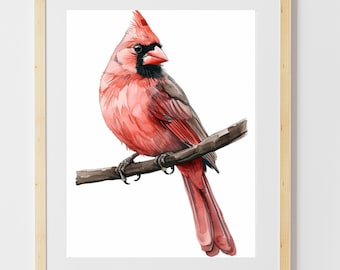 Rode kardinaal print, aquarel kardinaal kunst aan de muur, cadeau voor haar, kardinaal kunst print, kardinaal schilderij