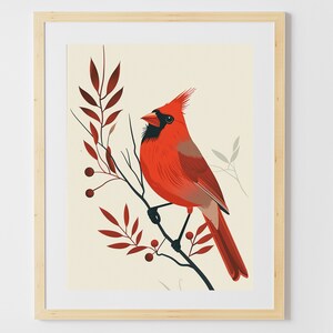 Arte de la pared del cardenal rojo, hermoso pájaro, regalo para ella, regalo de cumpleaños, regalo de pájaro, arte de aves, arte del pájaro cardenal, pintura cardenal