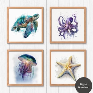 Ocean Nursery print, Nautical Nursery Print, Ocean Animals, Watercolor Sea Animals, Kids Ocean Print, Ocean Animal Art, Marine animal prints