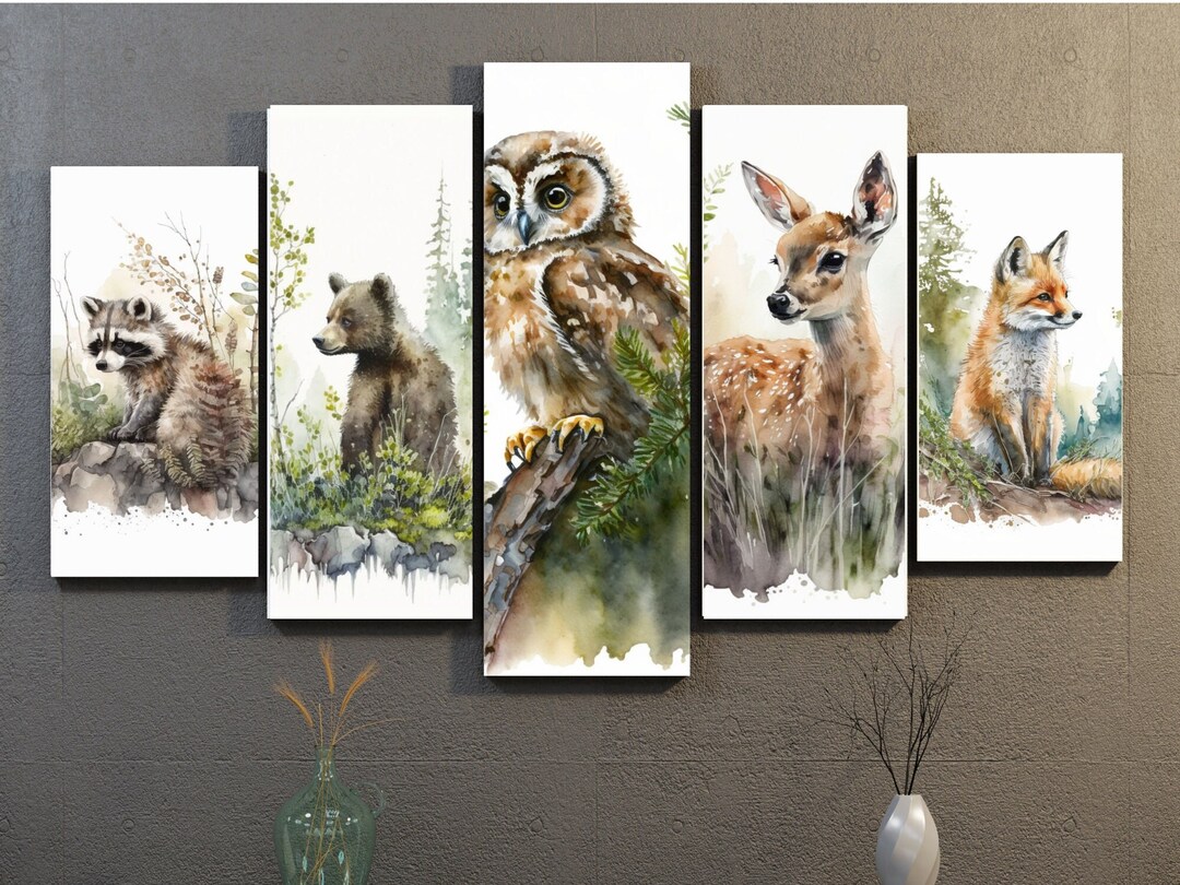 Woodland Wall Painting Set of 5 Room Gift Original Wall Piture - Etsy