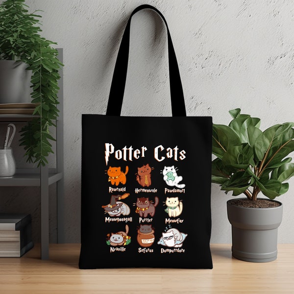Cats Tote Bag, Animal Lover Gift, Wizard Tote Bag, Gift for Cat Owner, Cat Lover Gift, Wizard Book Lover,