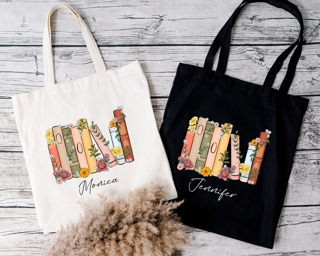 Books Tote Bag, Personalized Name Bag, Custom Bookish Bag, Book Lovers
