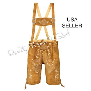 Quality Weas USA Men German lederhosen shorts -  Oktoberfest Lederhosen Men Gold 1