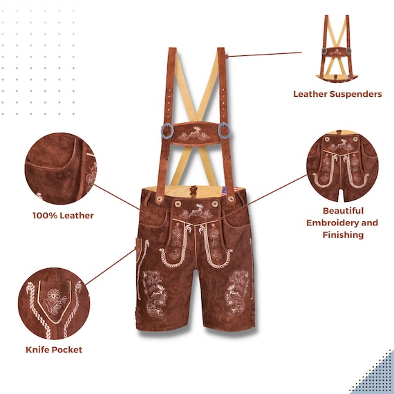 Quality Wears USA Men Oktoberfest Lederhosen - Bavarian Trachten Chocolate (Hazel Brown)