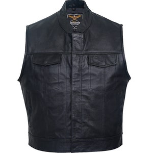 Men Motorcycle Leather Vest - Style 1 Concealed Carry Pockets Vest