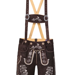 Quality Wears USA Men Oktoberfest Lederhosen - Bavarian Trachten Chocolate (Mocha Brown)