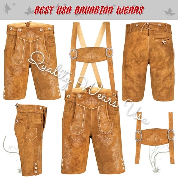 Quality wears usa German Bavarian Oktoberfest Trachten Men Wear Short Men Lederhosen (Gold 2)