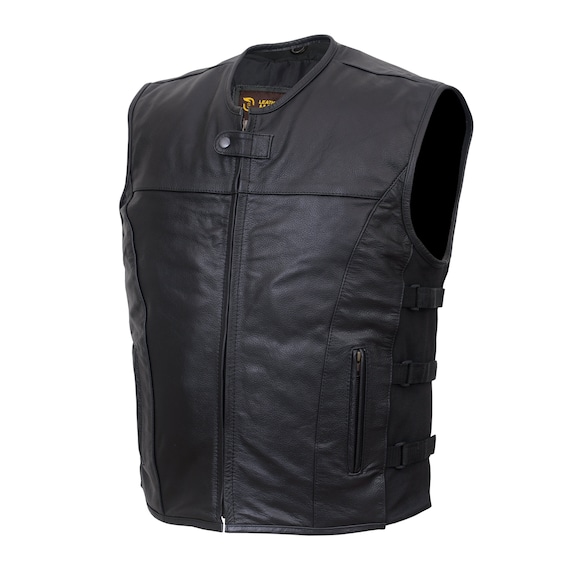 Leather Men Motorcycle Concealed Carry Pockets Vest